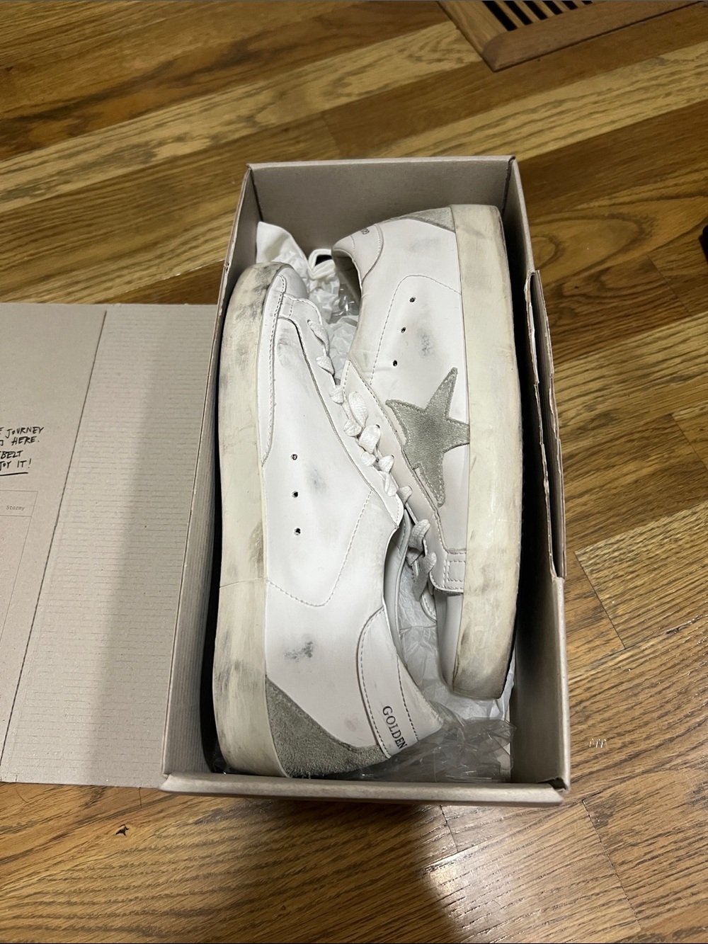Golden Goose White Leather Sneakers with Grey Star Accent